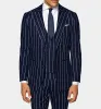 Costumes Navy Blue Men Costumes 3 pièces Blazer Vest Pantalon Businet Businet Pixstripes de revers à pics simples Mariage Mariage Tailored Plus Taille