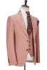 Ternos masculinos de casamento com guarnição, smoking rosa, roupa formal, tamanho personalizado, lapela repicada, 3 peças, blazer + colete + calça