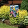 Bannière Drapeaux Printemps Été Animaux Fleurs Oiseaux Jardin Drapeau Double Face Bienvenue Décoration Cour Cour Lin Matériel P258 Drop D Dh4Xo