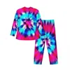 Ropa de dormir para hombre Conjunto de pijama Tie Dye Color otoño estampado de remolino moda hogar hombres 2 piezas Vintage diseño de gran tamaño ropa de dormir