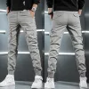 Pantaloni da uomo pantaloni cargo tattici streetwear pantaloni hip-hop multitasche pantaloni slim fit in cotone grigio chiaro