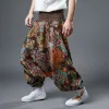 Pants Cotton Linen CrossPants Men Indian Nepal Wide Leg Pants Baggy Print Drop Crotch Bloomers Streetwear Hip Hop Dance Trousers