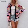 Cardigan for Women Rainbow Color Striped Sweater Cardigan Women Casual Cardigan Front Open Sweaters Hollow Out Daily Outfit 240219