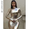 Kleid Sexy Backless Metallic Silber Dünne Bodycon Maxi Kleid Frauen Rollkragen Langarm Party Vestido 2023 Frühling Herbst Y2K Kleidung