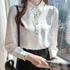 Bluzki damskie biała bluzka szyfonowa guzik z kołnierzykiem koszula kobiety długie rękaw jesienne profesjonalne formalne topy modowe kawaii koreańskie