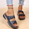 Slippers Fashion Double Buckle Wedge Slippers Women Summer 2023 Brown PU Leather Platform Sandals Woman Casual Non Slip Beach Flip Flops T240302