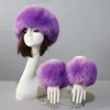 Caps Faux Fur Hat And Cuffs Set Autumn Winter For Women Solid Fluffy Warm Beanies Ladies Different Colors