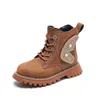 Boots للجنسين الأولاد والفتيات في الكاحل أطفال ركوب Boot Fashion Fashs Spring Autumn Children Leather Shoes Brown Black