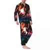 Homens sleepwear pijamas homens tropical palmeira quarto rosa laranja pôr do sol 2 peça conjunto manga longa macio oversize casa terno