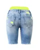 Jeans Fake Twopiece Letter Print Ripped Raw Hem Denim Shorts Women Spring Summer High Waist Pants