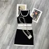 Basic casual jurken stuk jurk gebreid vest mini korte rok streetwear crop top klein 4 kleuren gebreid trainingspak 240302