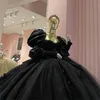 Черные платья принцессы Quinceanera 2024, 3Dцветочные аппликации, корсет на шнуровке с открытыми плечами и пышными рукавами, Vestidos De 15 Anos, платья для выпускного вечера