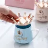 Mugs Creative Crown Mug Multi Color With Spoon Lid Kawaii Cups Of Coffee Couple Gift Cup Sets Drinkware Ceramics