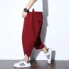 Pants Legible Summer Calf Length Pants Men Casual Loose Chinese Style Elastic Waist Linen Pant Man