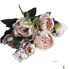 Couronnes de fleurs décoratives Couronnes de fleurs décoratives Têtes / Bouquet Mariage Simulation de Noël Real Touch Fleur de pivoine artificielle Va Dh93G