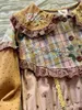 الفساتين غير الرسمية موري فتاة القطن الكتان cottagecore patchwork طويلة الأكمام midi فستان الخريف خمر الرجع