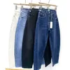 IOO Women avsmalnande beskurna jeans Pocket Sidan Brand Högkvalitativ jeans Löst fit Pants Brand Flare Jeans 240219