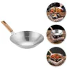 Utensili Piastra in acciaio inossidabile Wok resistente Padella per friggere Utensili da cucina Fornello a gas Pentole da cucina Casa in legno Tutti i giorni