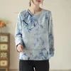 Vêtements ethniques 2024 National Flower Print Coton Lin Manteau Chinois Vintage Polaire Doublé Veste Traditionnelle Tang Costume Oriental Épaissir