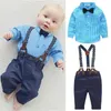 Kläder sätter Miltsown Born Kids Baby Boys Bow Tie Plaid Skjorta Suspender Pants Byxor Outfit Set Formal Wear Gentleman Outfits