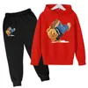 Kinderen Hoodie Set Katoenen Top Broek 2 Stuks Sets LenteHerfst Kinderkleding Street Dance Cartoon Beer Print Jongens Meisjes tops 240226