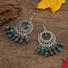 Dangle Earrings Boho Blue Nature Beads Pendant Round Hollow Alloy Tassel For Women Silver Color Statement Ethnic Jewelry