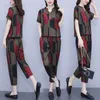 Kobiety duży garnitur wiosny Summer Koreańskie luźne luźne ubrania w rozmiarze plus krótkie topy z krótkim rękawem spodnie harun Dwuczęściowe zestawy 240220