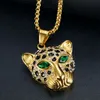 Hip Hop Leopardenkopf-Anhänger-Halskette, cooles Herren-Geschenk, Titanstahl, 18 Karat vergoldet, Rap-Schmuck