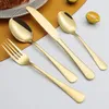 Upscale Gold Cutlery Set for 12 People Complete Tableware of Dishes 24pcs Luxury Stainless Steel Dinnerware Spoon Fork Gift Box 240301