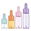 Opção colorida 5ml 10ml 15ml 20ml frascos conta-gotas de vidro para óleo essencial de cosméticos com tampas correspondentes