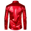 Red sequin metal patchwork shirt for mens 2023 new 70 disco nightclub flash shirt for mens Halloween party stage dance costume 2XL 240302