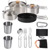 Camping Cookware Kit utomhus rostfritt stål Lätt utrustning Matlagning för resande vandringsvandringar 240223