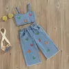 Clothing Sets 1-6Y Kids Girls Summer Clothes Set Baby Butterfly Print Sleeveless Denim Camis Tops Long Jeans Children Fashion Pants Outfits