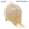 YYW Ladies Sparkly Rhinestone Round Evening Clutch Bag Elegant Handbags Wedding Bridal Party Purse Crystal Gold 240223