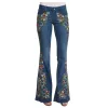 Jeansstorlek S4XL Elastisk blomma broderad flare Jeans Kvinnor Retro Style Bell Bottom Skinny Autumn Denim Pants Women