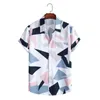 Camisas casuales para hombres Camisa de manga corta Hombres Playa Tropical Estampado floral hawaiano para vacaciones Top con solapa de bolsillo en el pecho