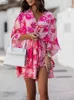 Grundläggande casual klänningar Casual Dresses Short Sleeve Dress Pommuter Beach Mini Lady Elegant Lace-Up Ruffle Office Dressescasual 240302