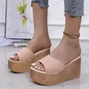 Slippare Candy Color Womens Wedge Slippers Summer New Fashion All-Match Casual Platform High Heel Slippers For Women Outdoor Sandals T240302