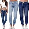 Damen-Jeans, einfarbig, Kordelzug, Knöchelbindung, schmale, dehnbare Jeans, Übergröße, Jeanshose Den 240227