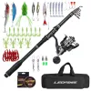 Combo YOUZI Fishing Rod Kit Carbon Fiber Fishing Gear With Fishing Reel Line Lure Hook Carry Bag For Travel Saltwater Freshwater