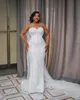 2024 Plus Size Pearls Mermaid Wedding With Detachable Train Beaded Sequined Bridal Gown Long Sleeve Robe De Mariee