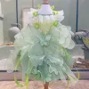Kleider 2023 Mode handgemachte Haustier Hund Welpen Kleidung koreanische Luxus hellgrüne Spitze Blume mit Flügel Prinzessin Kleid für kleine mittlere Hund