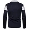 Autumn Mens långärmad kontrasterande polo tshirt casual skjortor fitness sömmar topp lapel män kläder 240226