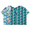 24 hommes à manches courtes chemise hawaïenne mode florale boutonné Bowling décontracté lettre chemises hommes robe d'été chemise M-3X