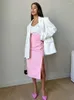 Röcke 2024 Herbst Winter Frauen Sexy Midi Solide Rosa Hohe Taille Damen Asymmetrische Schlitz Bodycon Büro Bleistift Rock