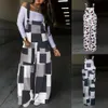 Frauen Casual Lose Taschen Overall Plaid Print OnePiece Sling Dame Straße Ärmel Breite Bein Lange Hosen 240229