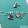 Anypendant 2024 New Designer Necklaces T S925 Sterling Sier Diamond Heart Brand Small Key Necklace Platinum Clavicle Chain Light Luxu Dhld7