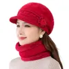 Berets belos adultos chapéu pescoço mais quente pico elegante mulheres outono inverno meia-idade senhoras boné cachecol kit