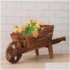 Vases 1Pcs Wooden Cart Flowerpot Fleshy Ornamental Creative Garden Household Bedroom Shop Window Plants Wheelbarrow Planter Decor Pot Dhtc5