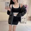 Basic casual jurken stuk jurk gebreid vest mini korte rok streetwear crop top klein 4 kleuren gebreid trainingspak 240302